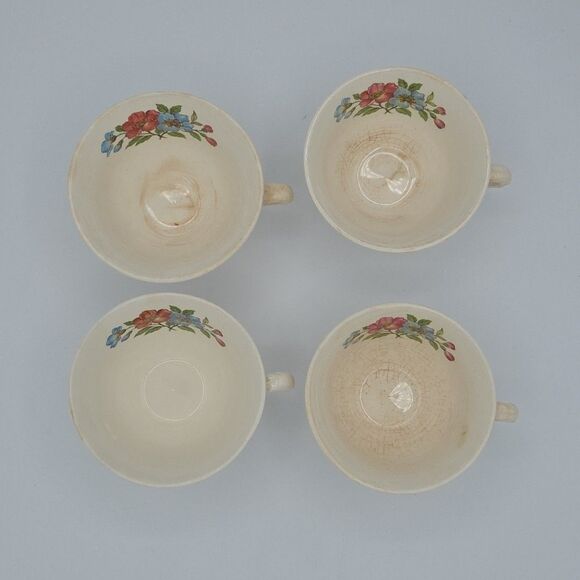 French Saxon China 22k Gold Teacups Blossom Time Set Of 4 - Picture 1 of 11
